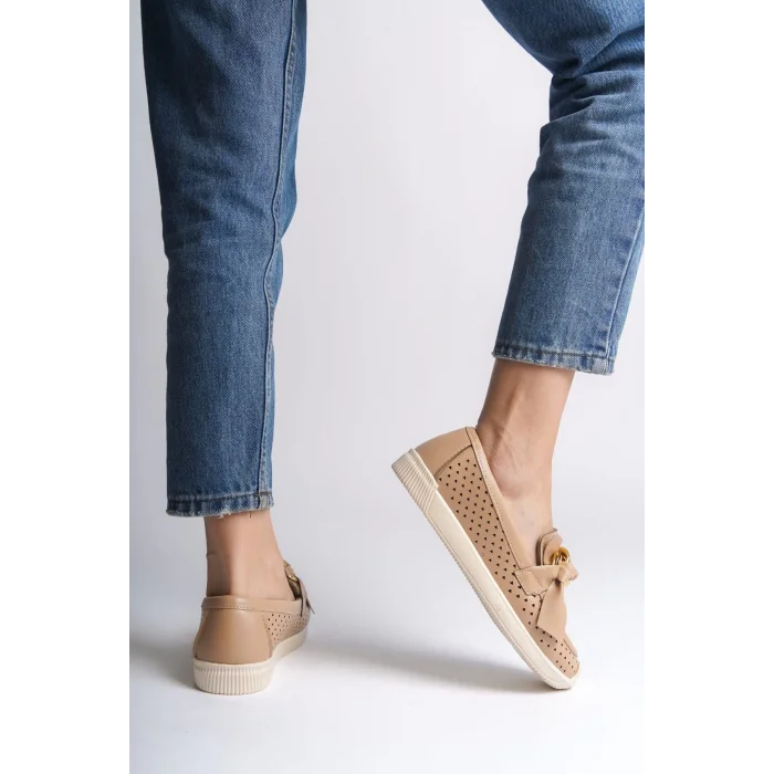 LYDIA Bağcıksız Ortopedik Rahat Taban Kalp Desenli Kadın Babet Ayakkabı KT - Ten