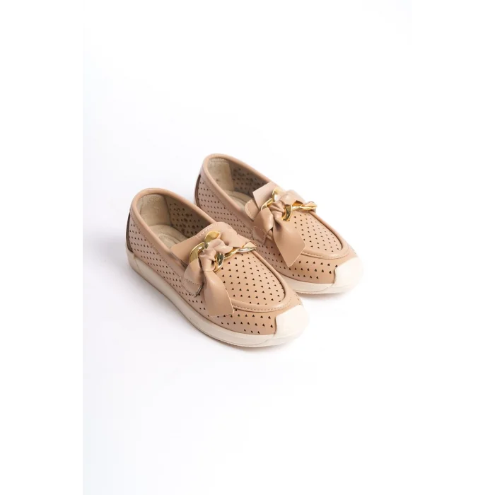 LYDIA Bağcıksız Ortopedik Rahat Taban Kalp Desenli Kadın Babet Ayakkabı KT - Ten