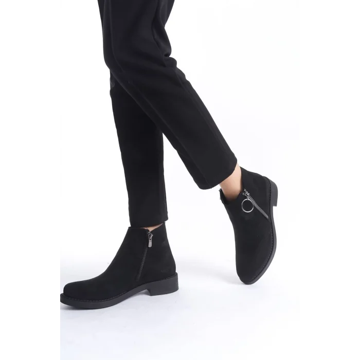 MARGARET Fermuarlı Ortopedik Taban Topuklu Süet Kadın Bot ST - Siyah