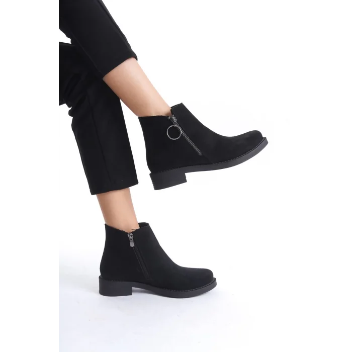 MARGARET Fermuarlı Ortopedik Taban Topuklu Süet Kadın Bot ST - Siyah