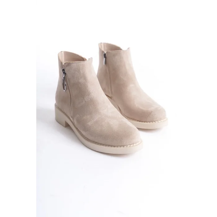 MARGARET Fermuarlı Ortopedik Taban Topuklu Süet Kadın Bot  TT - Ten