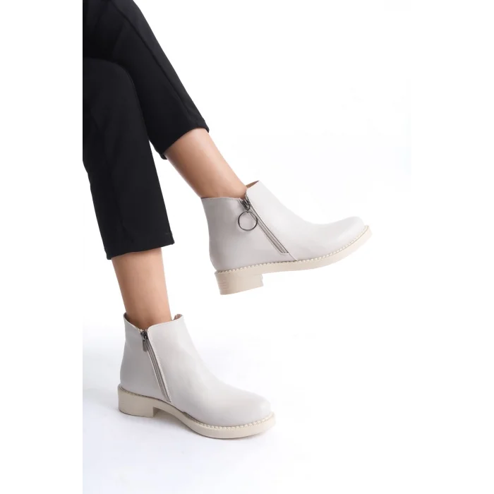 MARGARET Fermuarlı Ortopedik Taban TopukluKadın Bot  KT - Krem