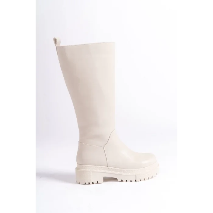 MIRA Bağcıksız Fermuarlı Ortopedik Taban Kadın Çizme KT - Krem