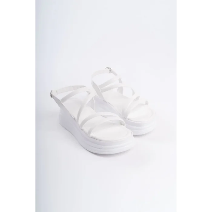 NATALIE İnce Tokalı Şerit Detaylı Ortopedik Taban Kadın Sandalet BT - Beyaz