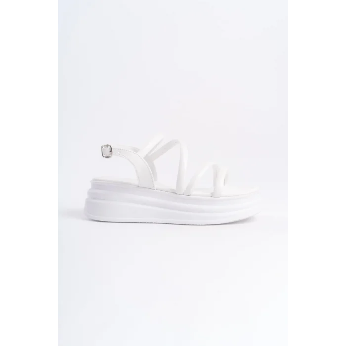 NATALIE İnce Tokalı Şerit Detaylı Ortopedik Taban Kadın Sandalet BT - Beyaz