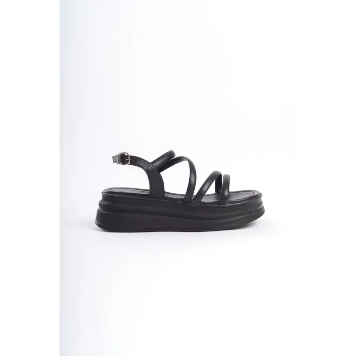 NATALIE İnce Tokalı Şerit Detaylı Ortopedik Taban Kadın Sandalet  ST - Siyah