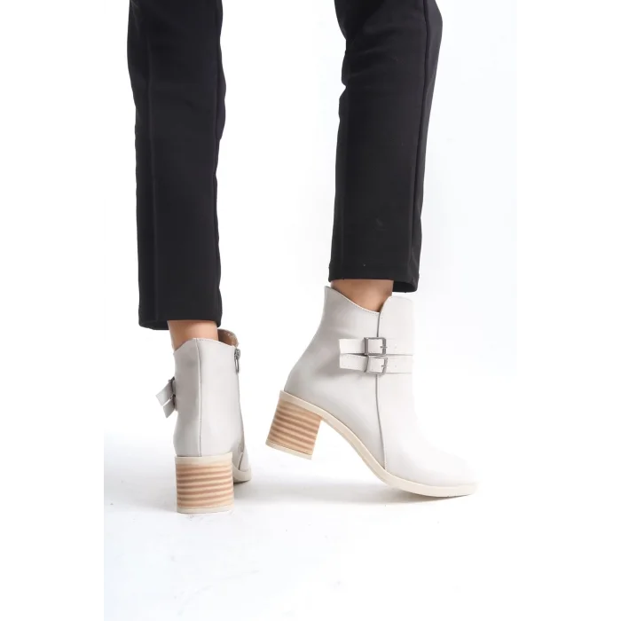 NOEMI Tokalı Fermuarlı Ortopedik Taban TopukluKadın Bot  KT - Krem