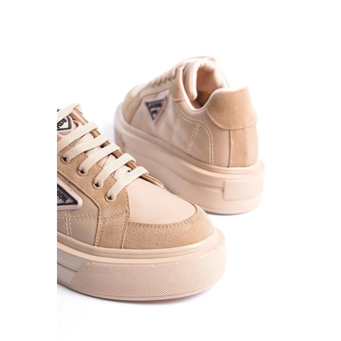 PRAG Bağcıklı Ortopedik Taban Desenli Kadın Sneaker Spor Ayakkabı TT - Ten