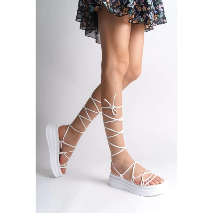 SAMANTHA Bilekten Bağlamalı Ortopedik Taban Kadın Terlik  BT - Beyaz