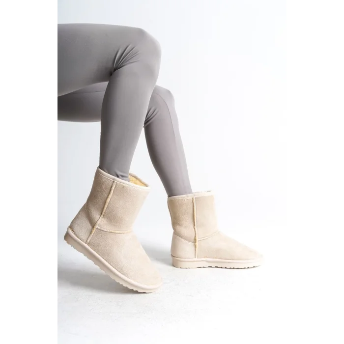 SELINA Bağcıksız Düz Taban İçi Kürklü Süet Kadın Bot  KT - Krem