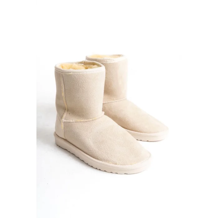 SELINA Bağcıksız Düz Taban İçi Kürklü Süet Kadın Bot  KT - Krem