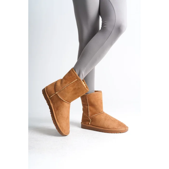 SELINA Bağcıksız Düz Taban İçi Kürklü Süet Kadın Bot  TT - Taba
