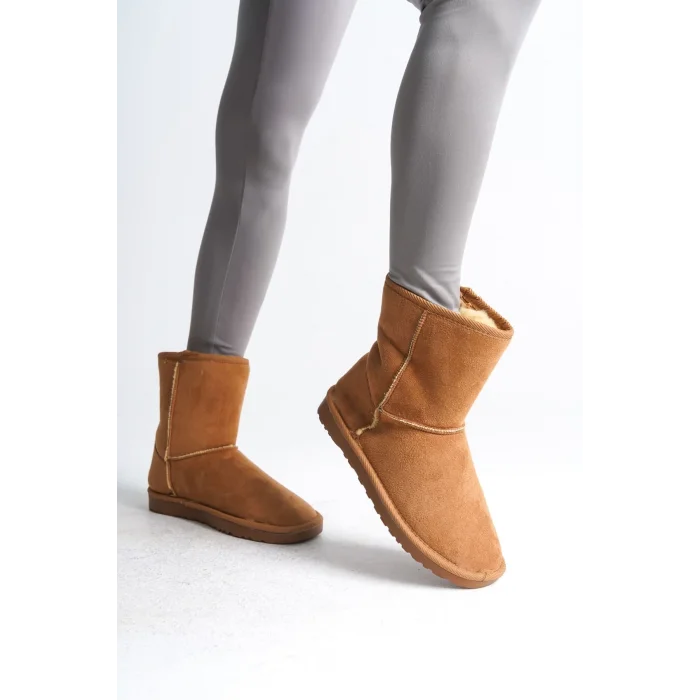 SELINA Bağcıksız Düz Taban İçi Kürklü Süet Kadın Bot  TT - Taba