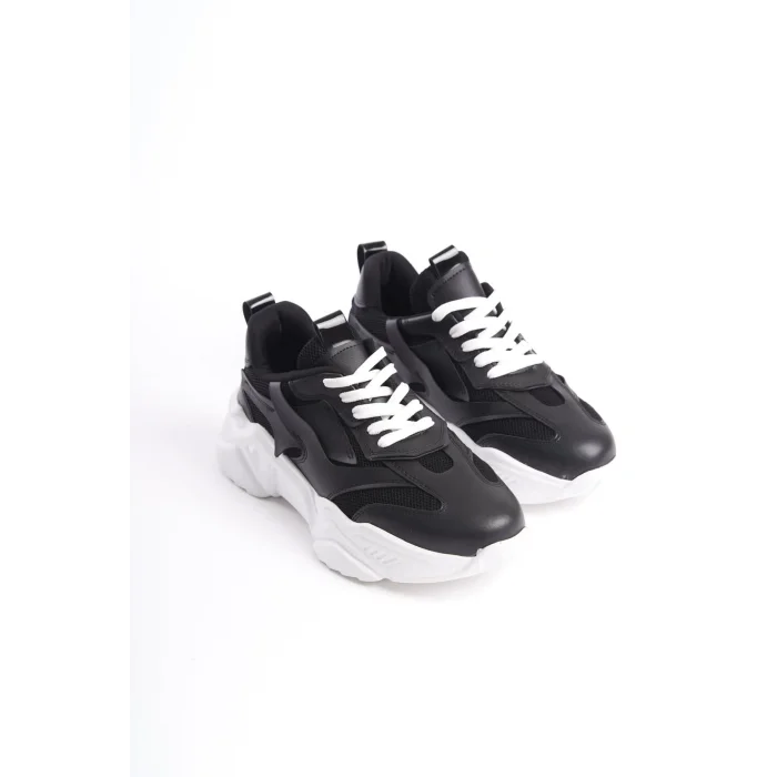 TOKYO Bağcıklı Ortopedik Taban Triko Detaylı Kadın Spor Ayakkabı  BT - Siyah