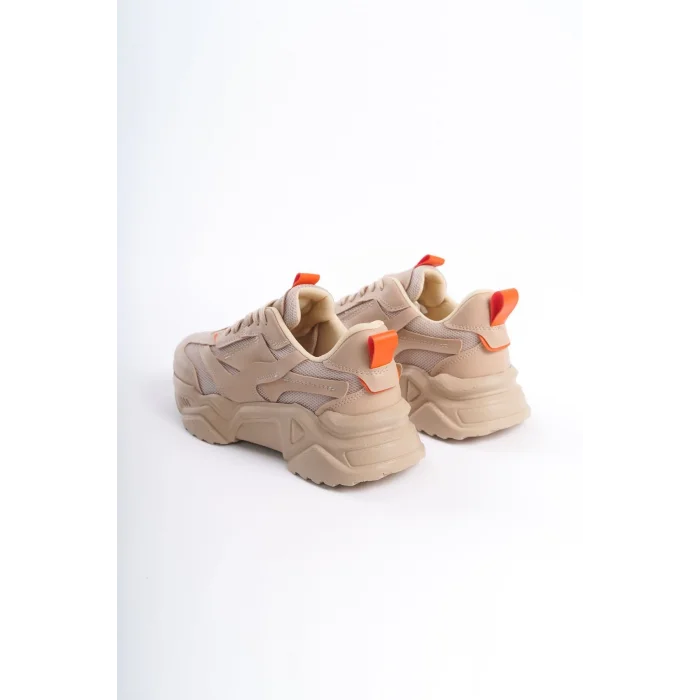 TOKYO Bağcıklı Ortopedik Taban Triko Detaylı Kadın Spor Ayakkabı  TT - Ten/Turuncu