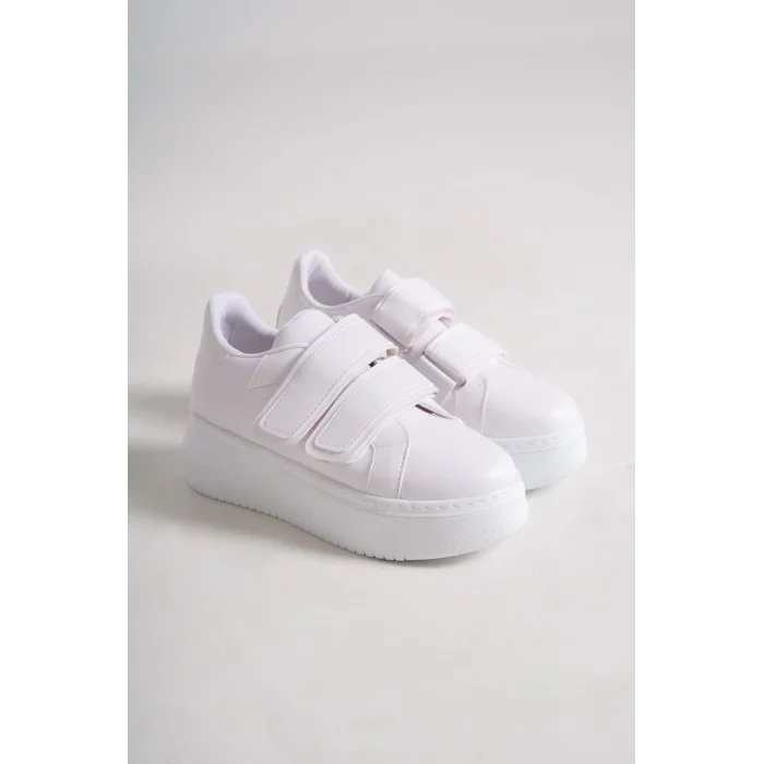 VALENCIA Bağcıksız Cırt Cırtlı Ortopedik Taban Kadın Sneaker Spor Ayakkabı BT - Beyaz
