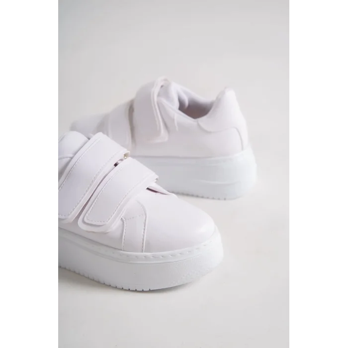 VALENCIA Bağcıksız Cırt Cırtlı Ortopedik Taban Kadın Sneaker Spor Ayakkabı BT - Beyaz