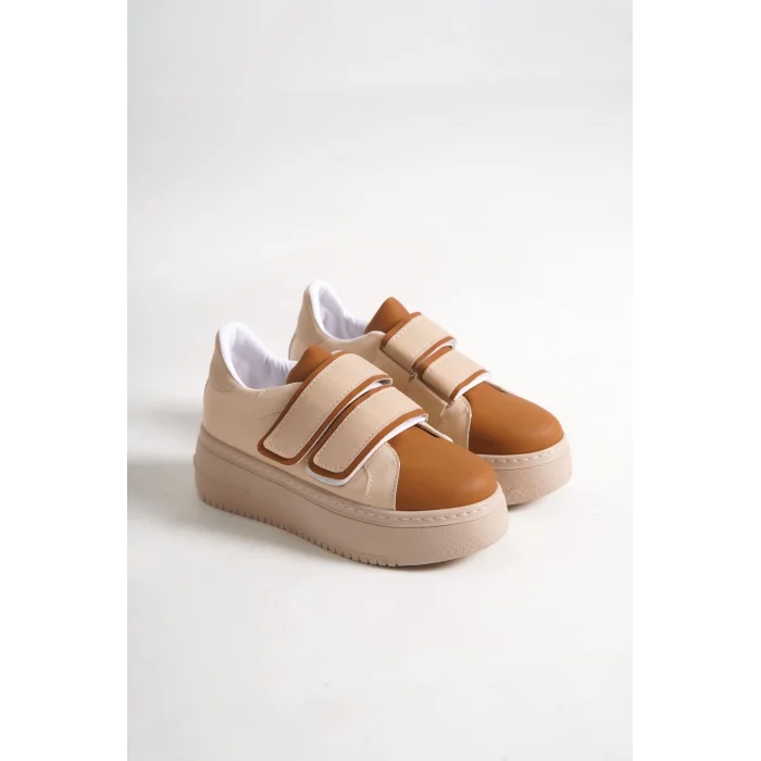 VALENCIA Bağcıksız Cırt Cırtlı Ortopedik Taban Kadın Sneaker Spor Ayakkabı TT - Ten/Kahve