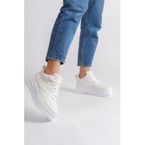 ALESSI Bağcıklı Ortopedik Taban Kadın Sneaker Spor Ayakkabı BT - Kırık Beyaz