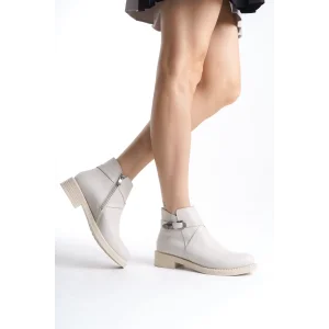 ALMILA Fermuarlı Lastikli Ortopedik Taban TopukluKadın Bot  KT - Krem