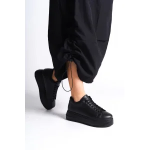 BIANA Bağcıklı Ortopedik Taban Kadın Sneaker Spor Ayakkabı ST - Siyah