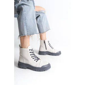 BLOOM Bağcıklı Fermuarlı Ortopedik TabanKadın Bot  GT - Krem