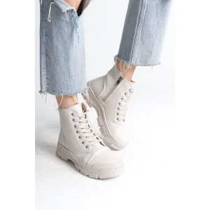 BLOOM Bağcıklı Fermuarlı Ortopedik TabanKadın Bot  KT - Krem