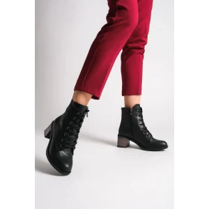 DIANA Bağcıklı Fermuarlı Ortopedik Taban TopukluKadın Bot ST - Siyah