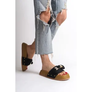 DILA Kalın ve Ortopedik Taban Ayıcıklı Saten Kadın Terlik  KT - Siyah