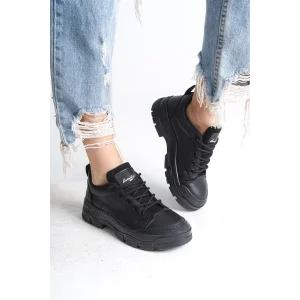 JANE Bağcıklı Ortopedik Taban Kadın Sneaker Spor Ayakkabı  ST - Siyah