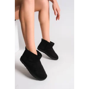 JOLIE Bağcıksız Düz Taban İçi Kürklü Kısa Süet Kadın Bot ST - Siyah