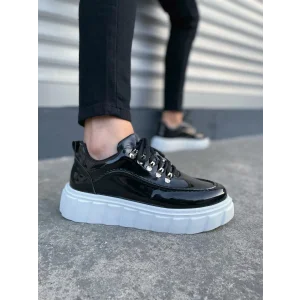 JY010 Cloud Bağcıklı Rugan Erkek Günlük Sneaker Ayakkabı RBT - Siyah