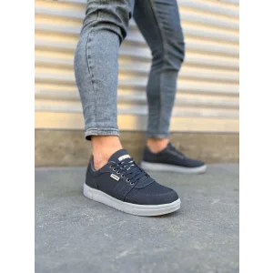JY0118 REX Bağcıklı Keten Kumaş Erkek Günlük Sneaker Ayakkabı KGT - Füme