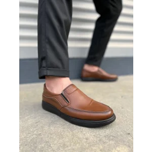 JY0410 Classique Bağcıksız Cilt Erkek Günlük Klasik Ayakkabı CST - Kahverengi