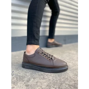 JY0535 Prime Bağcıklı Cilt Erkek Günlük Sneaker Ayakkabı CST - Kahverengi