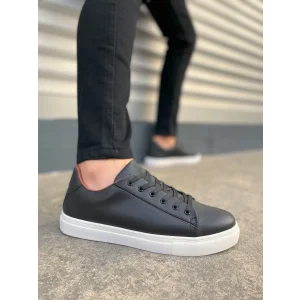 JY122 Mode Bağcıklı Cilt Erkek Günlük Sneaker Ayakkabı CBT - Siyah