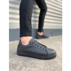 JY122 Mode Bağcıklı Cilt Erkek Günlük Sneaker Ayakkabı CST - Siyah