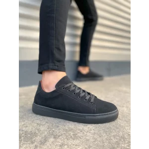 JY122 Mode Bağcıklı Süet Erkek Günlük Sneaker Ayakkabı SST - Siyah