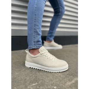JY152 Cool Bağcıklı Keten Erkek Günlük Spor Klasik Ayakkabı KBT - Beyaz