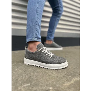 JY152 Cool Bağcıklı Keten Erkek Günlük Spor Klasik Ayakkabı KBT - Gri