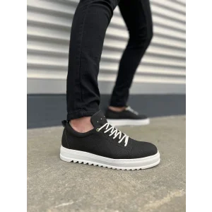 JY152 Cool Bağcıklı Keten Erkek Günlük Spor Klasik Ayakkabı KBT - Siyah