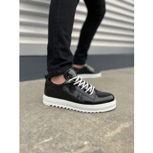 JY152 Cool Bağcıklı Rugan Erkek Günlük Spor Klasik Ayakkabı RBT - Siyah