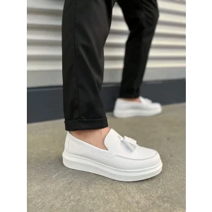 JY154 Blaze Bağcıksız Püsküllü Cilt Erkek Günlük Spor Klasik Ayakkabı CBT - Beyaz