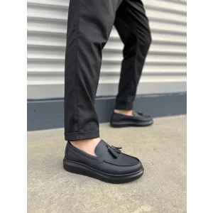 JY154 Blaze Bağcıksız Püsküllü Cilt Erkek Günlük Spor Klasik Ayakkabı CST - Siyah