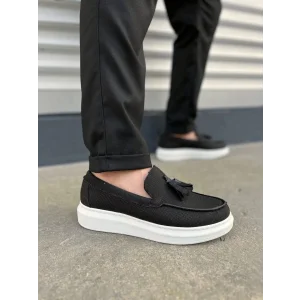 JY154 Blaze Bağcıksız Püsküllü Keten Erkek Günlük Spor Klasik Ayakkabı KBT - Siyah