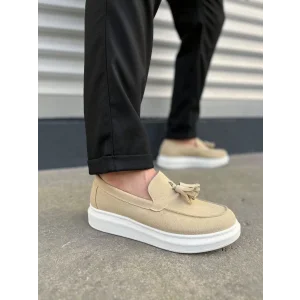 JY154 Blaze Bağcıksız Püsküllü Süet Erkek Günlük Spor Klasik Ayakkabı SBT - Krem