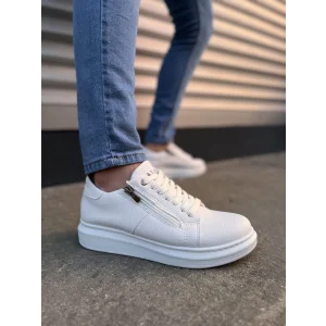 JY155 Warrior Bağcıklı ve Fermuarlı Cilt Erkek Günlük Sneaker Ayakkabı CBT - Beyaz