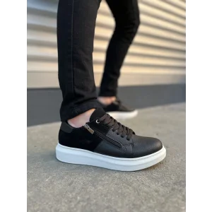 JY155 Warrior Bağcıklı ve Fermuarlı Cilt Süet Erkek Günlük Sneaker Ayakkabı CSBT - Siyah