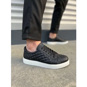 JY166 Prestige Bağcıklı Cilt Kapitone Desenli Erkek Günlük Sneaker Ayakkabı CBT - Siyah