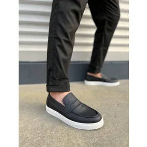 JY180 Estilo X Bağcıksız Cilt Erkek Günlük Spor Klasik Ayakkabı CBT - Siyah